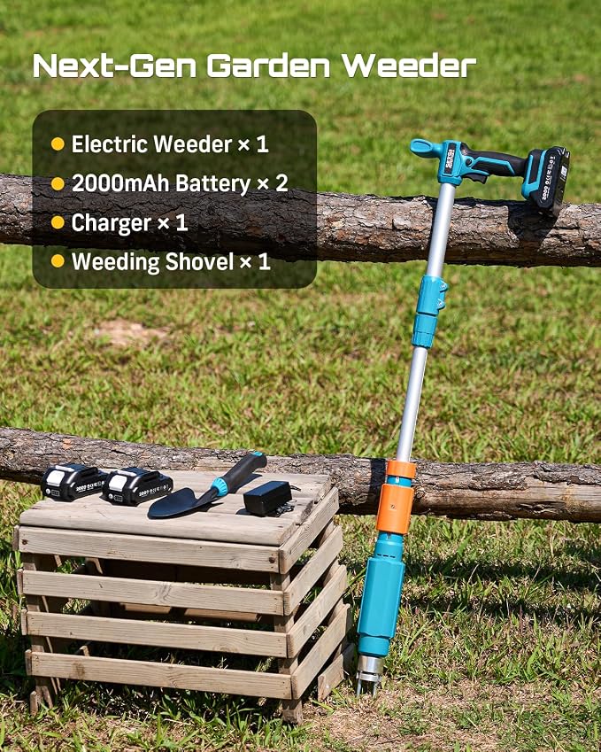 2026 Upgraded Electric Weed Puller Tool, 20V Battery Powered Stand Up Weeder with 2x2.0Ah, Adjustable Handle, 3-Claw Steel Head, Crabgrass Puller for Garden, Great Gift for Mom Dad Grandma Grandpa