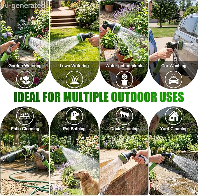 NON-EXPANDABLE Garden Hose 25ft x5/8'', Heavy Duty Flexible Water Hose with 10-Function Sprayer, Lightweight, Leak Proof, Durable Fabric Skin, Pressure Resistant for Yard, Outdoor