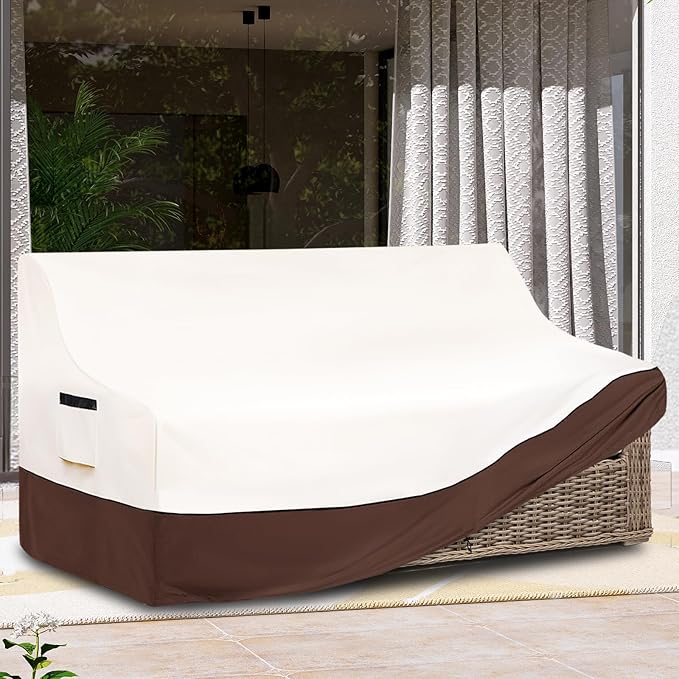 Outdoor Couch Cover | Heavy-Duty Waterproof Outdoor Sofa Cover | All-Weather Patio Furniture Covers for Loveseats & Benches (Beige, Fits 53" W x 32.5" D x 31" H)