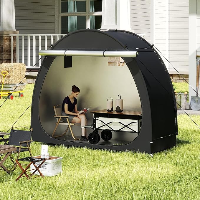 Bike Storage Shed, Bike Tent with Windproof Ropes Bicycle Storage Sheds with Bicycle Racks 210D Oxford 1000ppm Waterproof for 2/3 Bikes, Covers Shelter for Motorcycle, Garden Tools