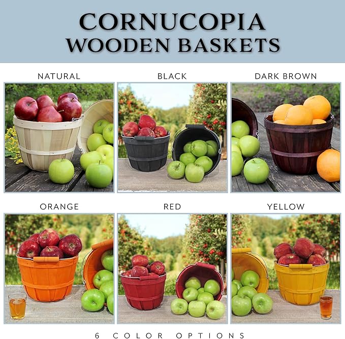 Cornucopia Brands Round Wooden Baskets (2-Pack, Dark Brown); Wood Fruit Buckets w/Handle, Gallon Capacity
