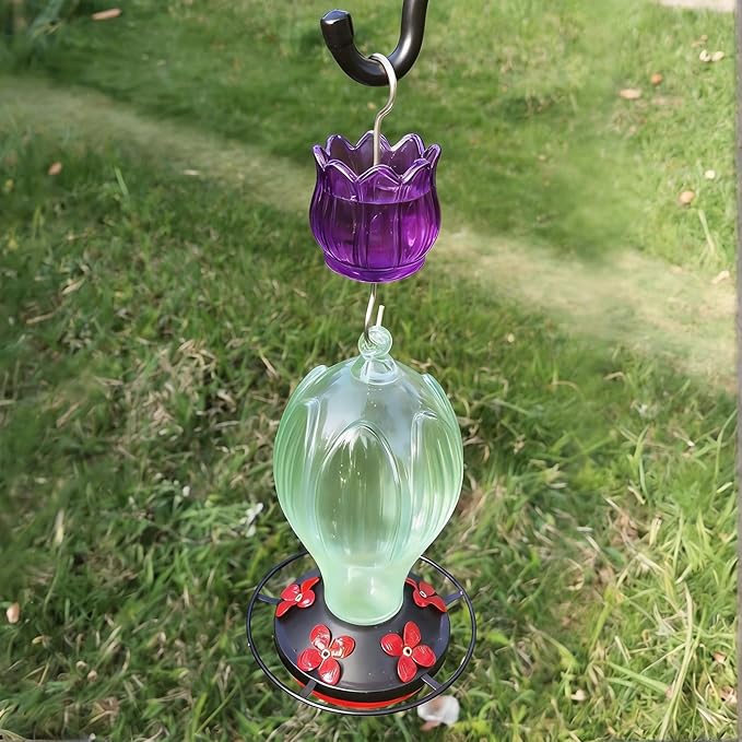 Glass Ant Moat for Hummingbird Feeder - 2PC x 3 OZ Purple Tulip Insect Guard with Large Capacity