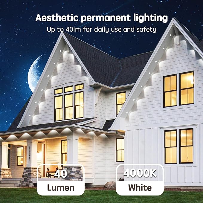 200FT Permanent Outdoor RGB Lights,IP65 Waterproof Smart LED Eaves Lights with App/Remote Control,for Christmas and All Holiday Decor,Daily and Accent Lighting,House Roof and Garden Lighting