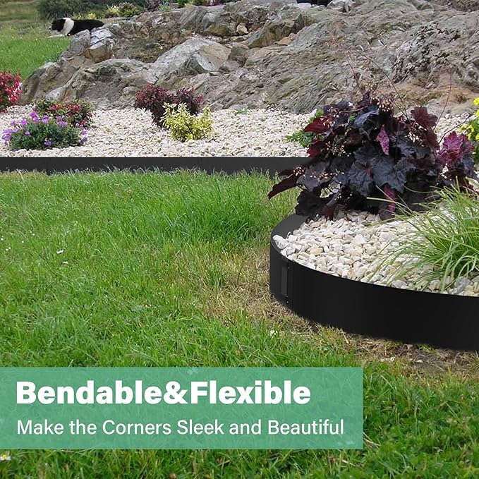 10 Inch Metal Landscape Edging, 40" L x 10" H Garden Edging - Bendable Metal Edging with 6 Clips Edging for Landacaping Lawn Yard (20Ft Total, Black)