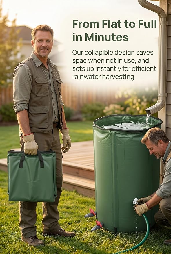 Rain Water Collection Barrel Water Storage Tank with Spigot, Hose and Portable Bucket, Large Plastic Collapsible Rain Catcher Catchment System to Collect Rainwater from Gutter (100Gallon=380L)