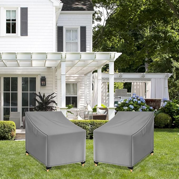 WLEAFJ Outdoor Chair Covers Waterproof, Gray Lawn Patio Furniture Covers, Heavy Duty Wicker Garden Sofa Chair Cover, 2 Pack - 36" W x 37" D x 36" H