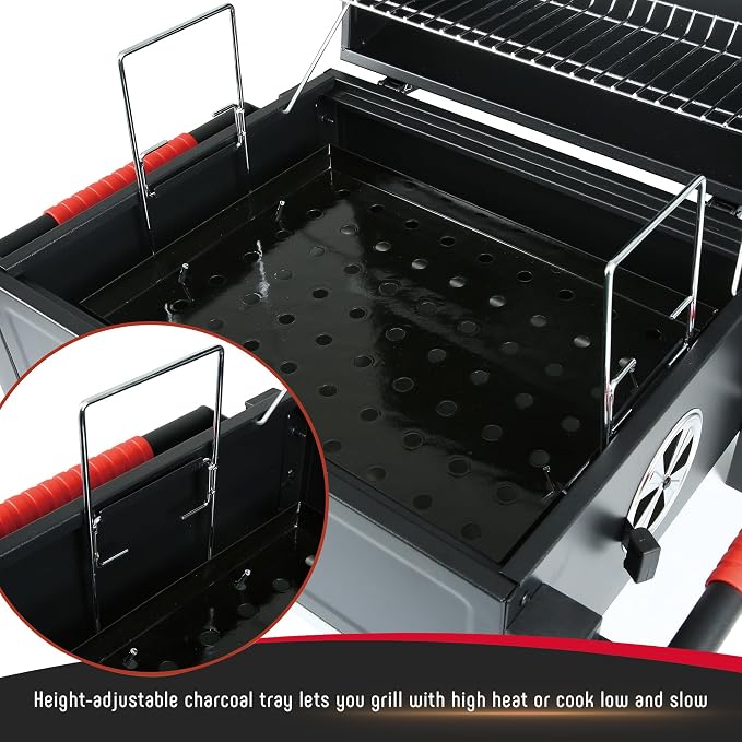 Feasto Portable Tabletop Charcoal Grill, 354 sq.in Cooking Area | with Cast Iron Grates & Temp Gauge, Small BBQ Grill for Camping, Picnic, RV, Outdoor Patio, Grey
