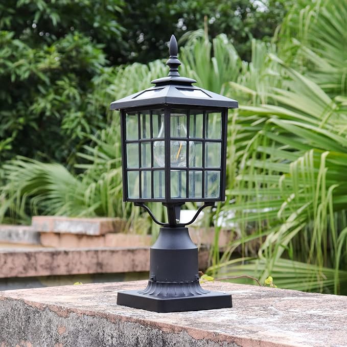 ST4224Q-A Solar Post Light Outdoor, Landscape Led Squared Frame Fixture with 3" Pier Mount Base for Garden Street Post Pole Yard Driveway Entryways (Black)