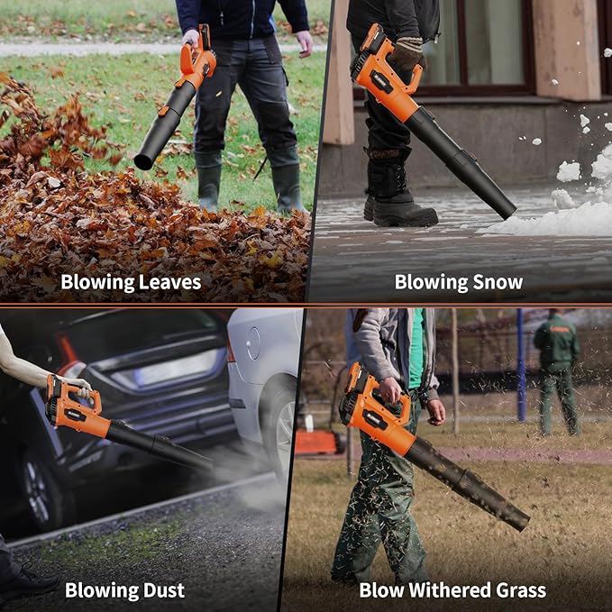 LEAPUL Leaf Blower Cordless, 21V Electric Leaf Blower with 2×2.0Ah Batteries & 1 Fast Charger, Lightweight Battery Powered Blower for Lawn Care, Patio Cleaning