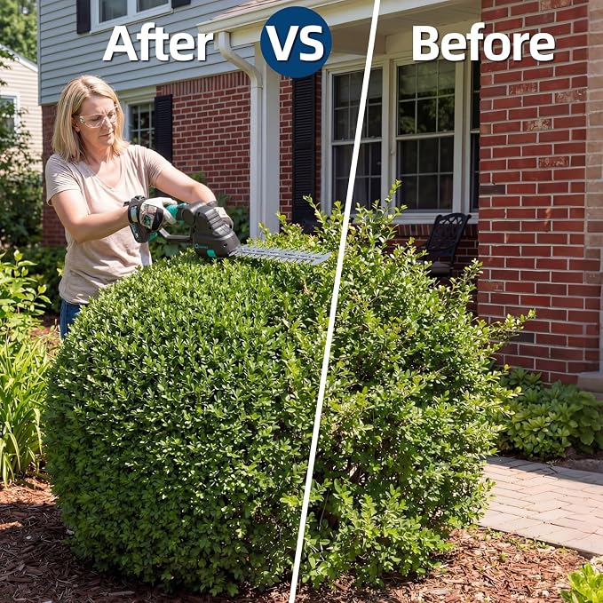 Cordless Hedge Trimmer and Grass Shear 2 in 1, 20V Electric Handheld Shrub Trimmer with 2 Batteries and Charger, Adjustable Head, Dual Safety Lock for Lawn and Garden Care