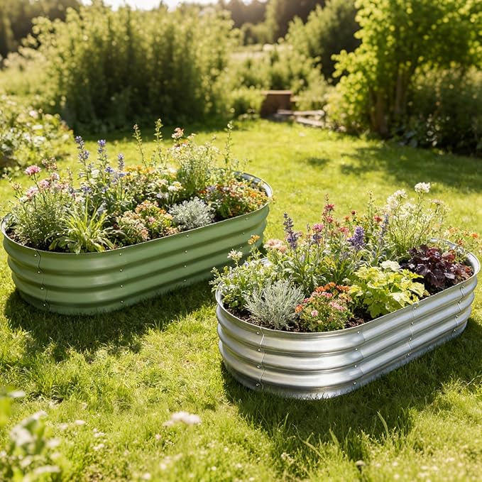 Galvanized Raised Garden Bed Kit, 2-Pack 4x2x1 FT Planter Garden Boxes Outdoor, Oval Large Metal for Vegetables Fruits, Flowers Planter Boxes, Easy Assembly Garden Bed Kit (2-Pack)