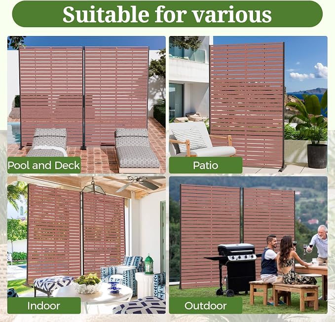Privacy Screen Outdoor 72" Hx47 W Freestanding Privacy Panel with Stand, HDPE Decorative Privacy Fence with Sandblasting Louver Pattern, Patio Divider Screen, Privacy Screens for Outside