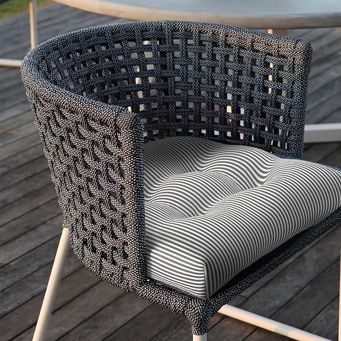 LVTXIII Patio U-Shaped Wicker Seat Cushion, Outdoor Tufted Chair Pads Decorative Seat Cushion Set for Garden Home Office Furniture Ornament, 19”x19”x4”, Pack of 2, Topanga Stripe Grey