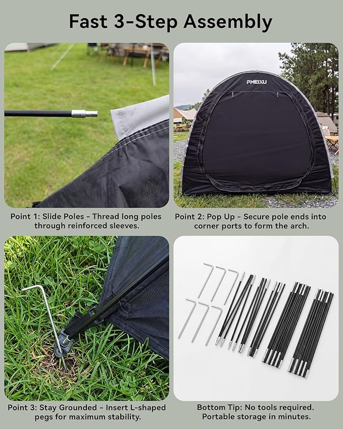 Upgraded Bike Storage Shed Tent, 210D Oxford Fabric PU4000 Waterproof Bicycle Shed, 53" High-Clearance Outdoor Shelter for 2-3 Bikes, Portable Storage for Motorcycles Garden Tools & Lawn Mowers