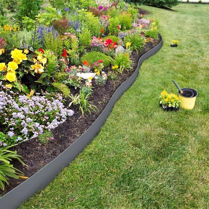 33FT Landscape Edging, 4in Tall Garden Edging Border with 50pcs Stakes Straight Top Edging for Yard Garden DIY Flower Beds Sidewalks Paver Edging, Grey
