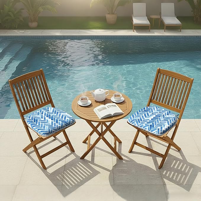 DYTXIII Set of 2 Outdoor Chair Cushions with Ties,Water Repellent Patio Chair Pads 17"x 16" for Outdoor Furniture,Round Corner Seat Cushions for Garden Yard Kitchen Blue Bricks