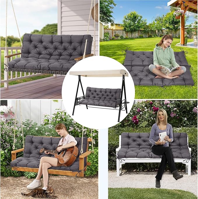 EverPine Outdoor Swing Cushion Replacement Patio Bench Cushion Waterproof Thick Seat Pad for Porch Swing Daybed Garden Sofa Furniture (Dark Gray)