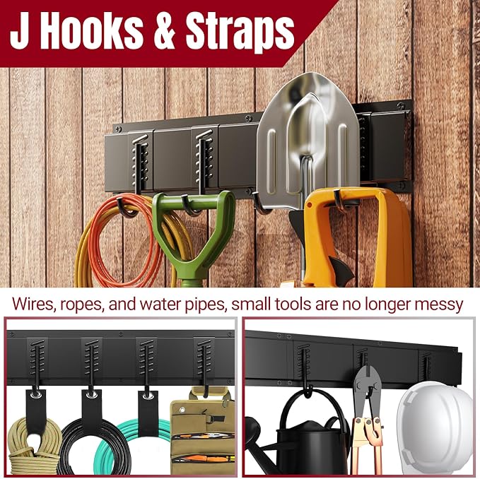 99" Garage Tool Organizer Wall Mount, 28 Pack Heavy Duty Wall Mount Garage Storage Rack Carries1000 lbs, Metal Wall Mount Tool Hanger for Shovels, Rakes, Fits 16" Wall Studs (6 Panels)