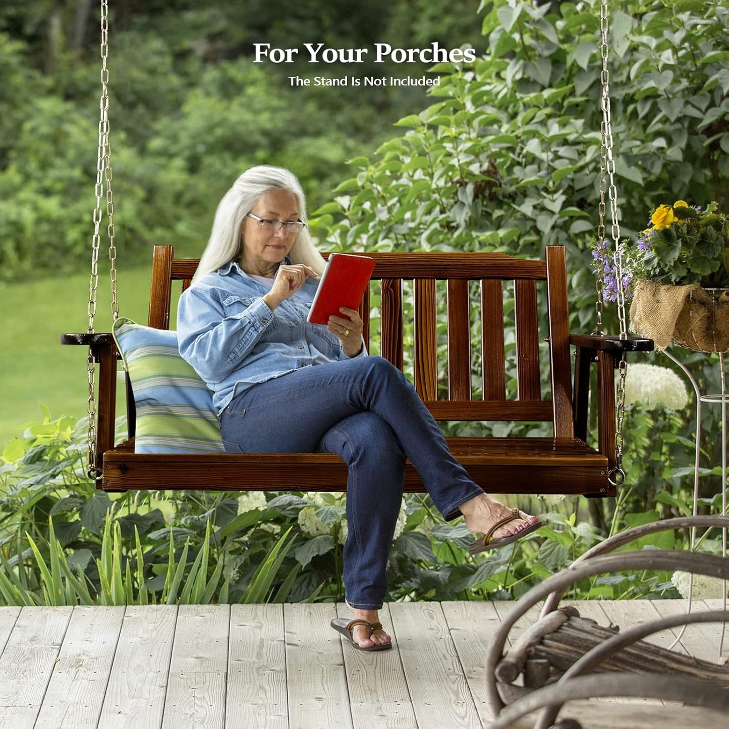 VINGLI Heavy Duty 880 LBS 4 FT Outdoor Porch Swing, Patio Hanging Swing Bench for Yard, Rustic