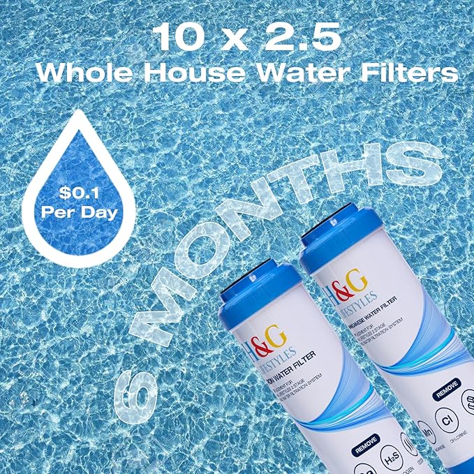 H&G lifestyles Garden Hose Filter for Pool Filling, Iron Removal Water Filter for Hot Tub & Spa, Reduces Calcium & Sediment, 3/4" GHT Adapter, 50,000 Gallons