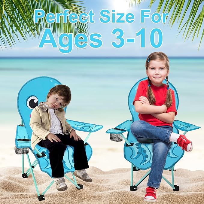 KABOER Kids Outdoor Folding Lawn and Camping Chair with Cup Holder and Carrying Bag, Children's Camping Chairs