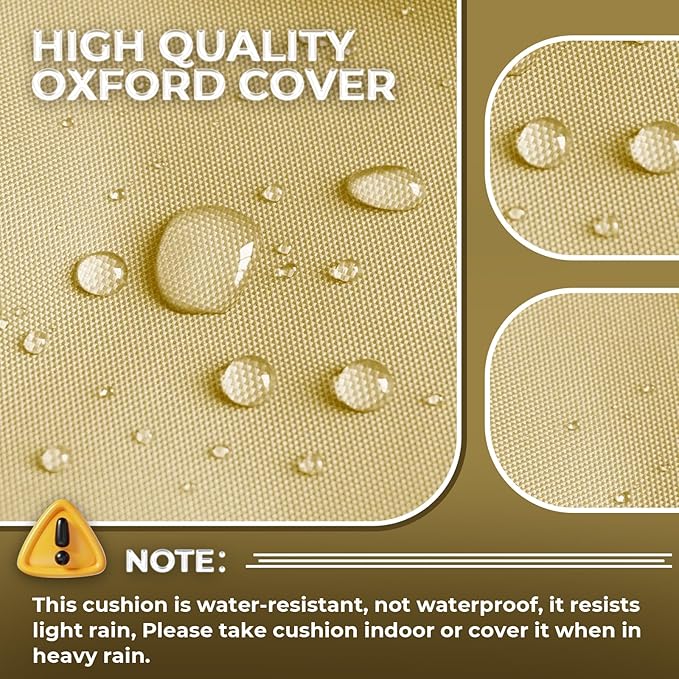 Outdoor Chaise Lounge Chair Cushion 74.4 x 22 x 4.7 Inches Memory Foam Lounge Chair Cushions Waterproof for Outdoor Furniture with Ties, Thickened Pool Chaise Lounge Chair Cushions, Khaki