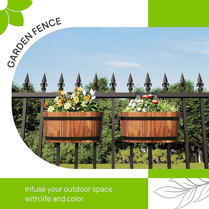 2pcs Railing Planter Boxes Wood Hanging Flower Pots for Railing Fence Outdoor Balcony Planters for Wall Window Flower Box Hanging Bucket Pots Countryside Plant Holder (Brown,2pcs,Small)