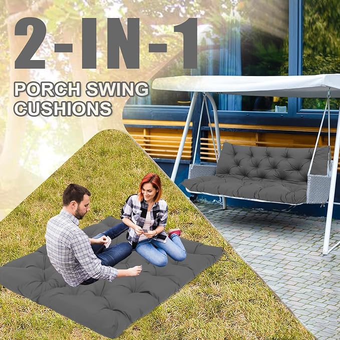 Extra Thick 5" Waterproof Porch Swing Cushions Outdoor 40 inch Swing Cushions 2 Seater Replacement with Backrest and Ties for Outdoor Furniture Patio Bench Garden (Gray)