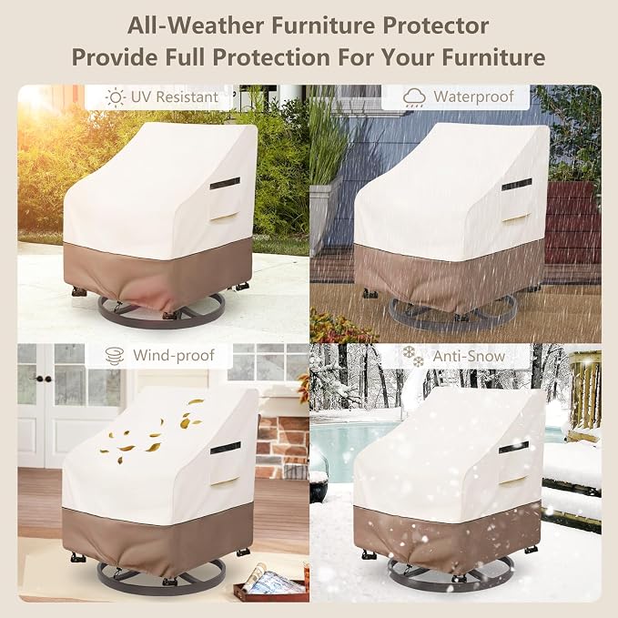 Patio Chair Covers Waterproof Heavy Duty Patio Furniture Covers, 30W x 34D x 36H Inches Swivel Outdoor Chair Cover 4 Pack (Beige)