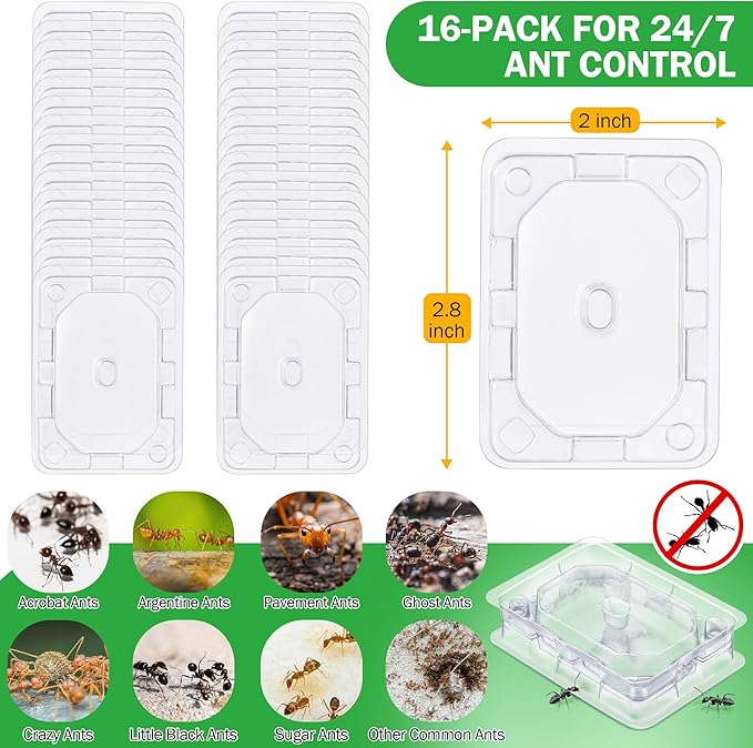 Qualirey 32 Pcs Ant Bait Stations Reusable (Bait NOT Included), Multi Surface Ant Killer Trap for Home, Control for Indoor and Outdoor Use, Roach Station for Common Household (16 Set, Standard Size)