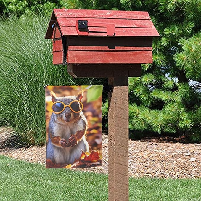 Delerain Cute Little Squirrel Garden Flag, 12.5 x 18 Inch Double Sided Design Weather Resistant Indoor & Outdoor Decoration Small Banner for Home Yard Lawn Patio Office