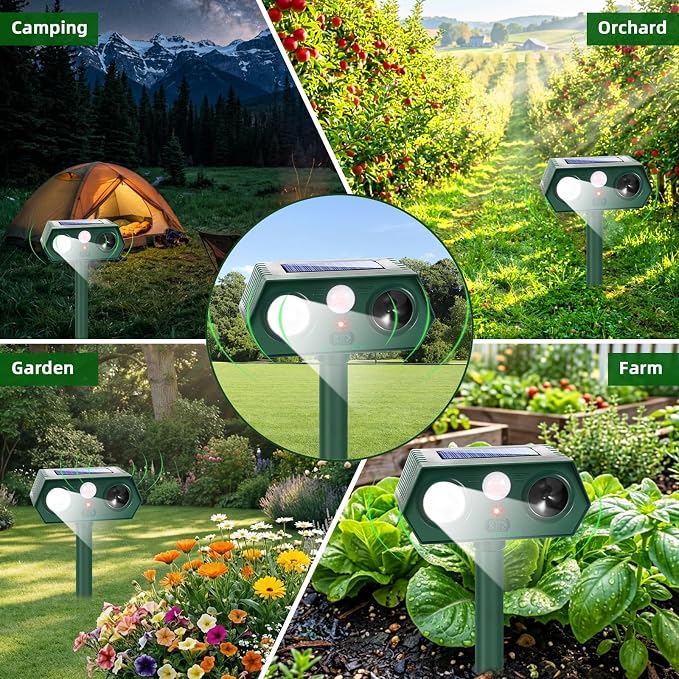 2026 Upgraded Solar Ultrasonic Animal Repeller Deer Repellent Devices with Motion Sensor & LED Flashinglight Cat Deterrent Outdoor to Keep Away Squirrel Rabbit Raccoon Dog for Garden, Yard 4 Pack
