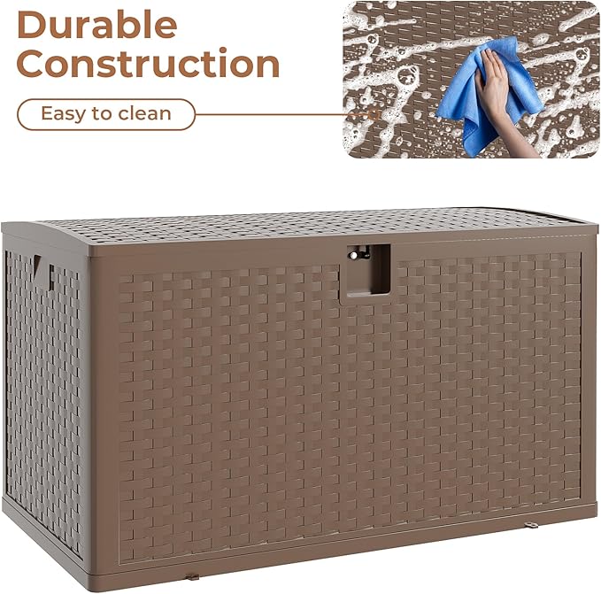 Gallon Patio Storage Box Waterproof Lockable, Outdoor Deck Boxs For Package Delivery, Resin Deck Box Container for Furniture Cushions, Garden Tools, Pool Accessories