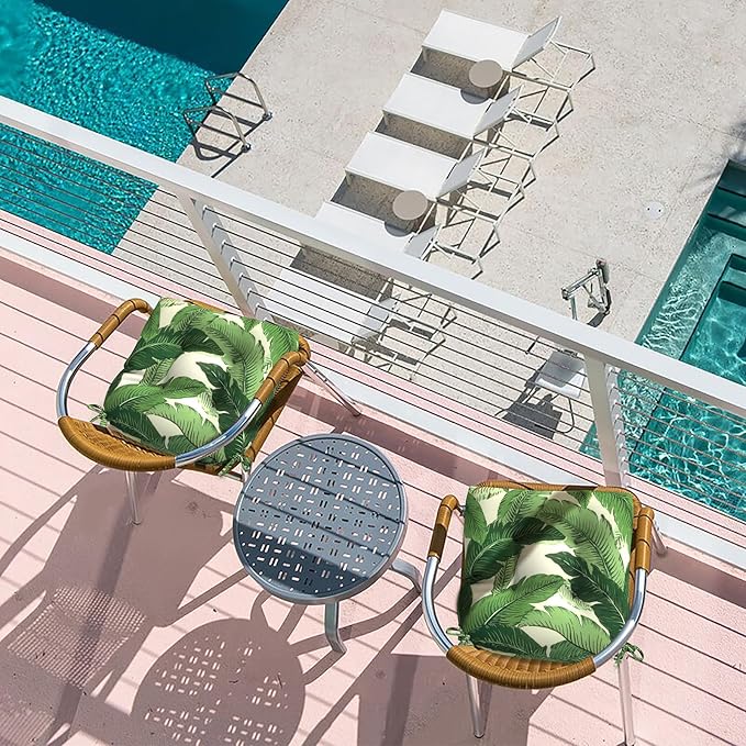 LVTXIII Outdoor Seat Cushions Seasonal Tufted Chair Cushions, Patio Chair Pads for Dining Chairs, Office Armchairs and Garden Furniture Decoration (Round Back, 19”x19”x4”, Swaying Palms Green, 2 Pack)