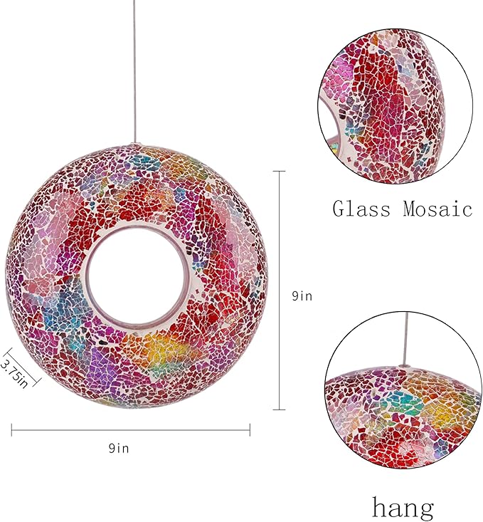 Topadorn 9-Inch Wild Bird Feeder Fly Through Garden Hanging Bird Feeder-Mosaic Round Shape Wild Birdfeeder for Outdoor Decoration, Multicolor