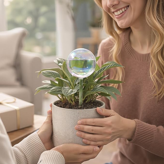 Soilagua 13 oz Extra Large Wick-Controlled Plant Watering Globes, Self Watering Globes for Everyday and Vacation Use, Iridescent Glass Water Bulbs, Automatic Plant Waterer, 4 Pack