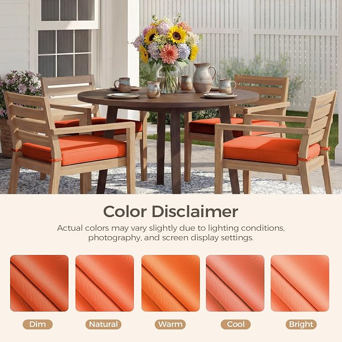 UNIKOME Outdoor Chair Cushions Set of 4, Water Resistant Patio Seat Cushions with Ties for Outdoor Furniture, High-Density Foam, UV & Fade Resistant, Piped Edge – 19" x 19" x 3", Orange