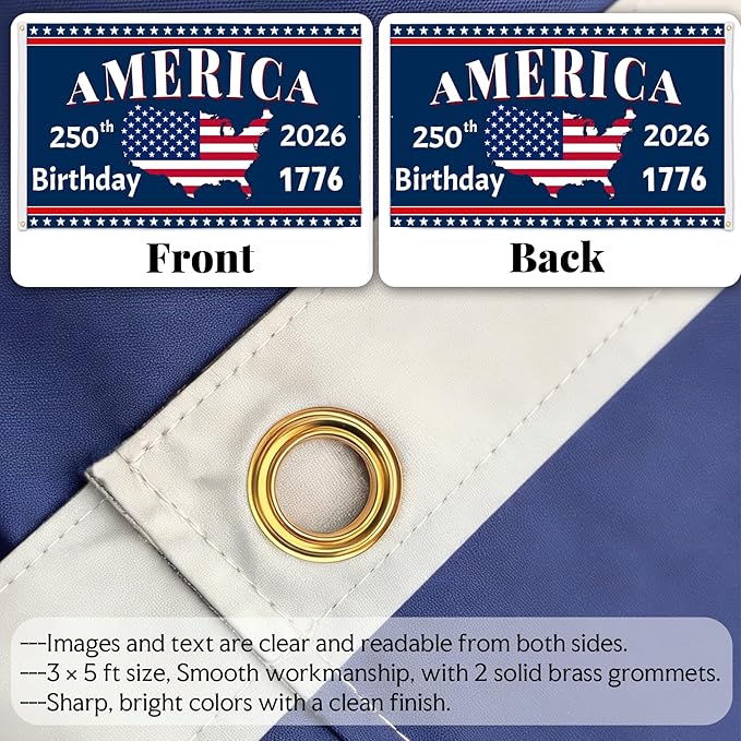 America's 250th Anniversary Flag, 3 Ply Year American Anniversary Flag- Double Sided, 3x5 Ft, 250 Years Birthday Patriotic Decor for Outdoor, Front Door, Porch, Wall (A4)