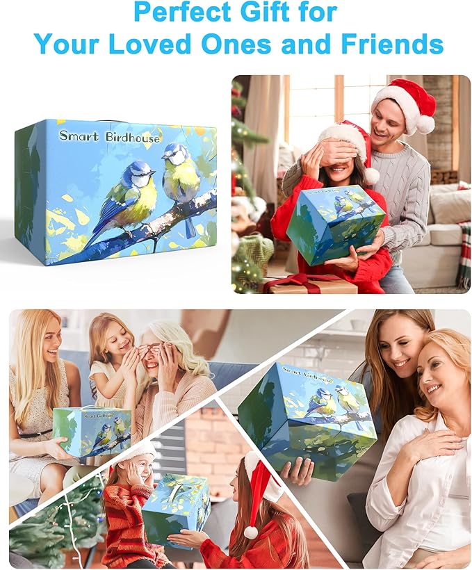Bird House with Camera Solar Powered,2K HD Wi-Fi Bird Watching, Auto Detect&Notify, Night Vision, APP Control, Birdhouse for Small Birds Nesting, Wooden Birdhouse with Cam Inside (Solar-Powered)