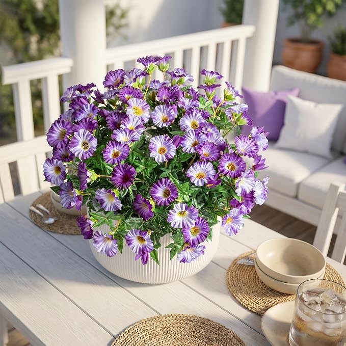 Dark Purple Artificial Morning Glory Flowers for Outdoor Planters, Premium UV Resistant Silk Faux Flowers for Porch, Hanging Basket & Window Box, Elegant Garden Decor, No Pot, 13.3 Inch, 8 Bundles