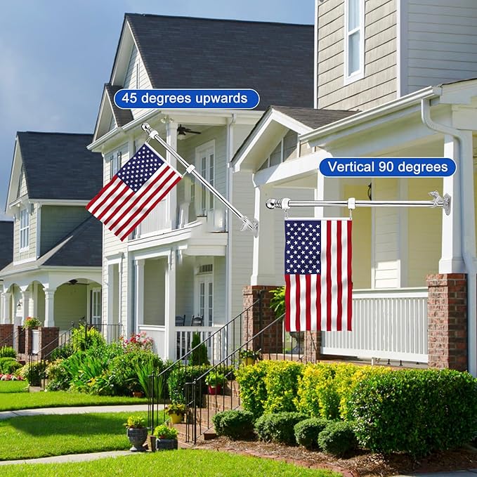 Flag Pole for Outside House, Heavy Duty Metal Flagpole for Residential, Outdoor or Porch, Stainless Steel Flag Poles, Upgraded Tangle Free Design, 1 Inch (5 FT, Sliver)