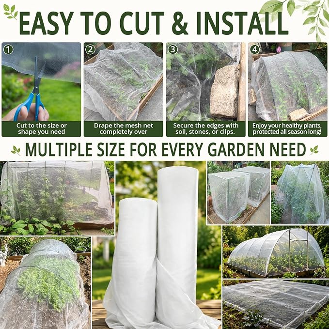 6.5x25Ft Garden Netting, Fine Mesh Insect Netting for Plant Protection | Mosquito Bug Bird Barrier Mesh Cover Insect Barrier for Raised Beds, Greenhouses Vegetables Fruits Flowers Raised Bed
