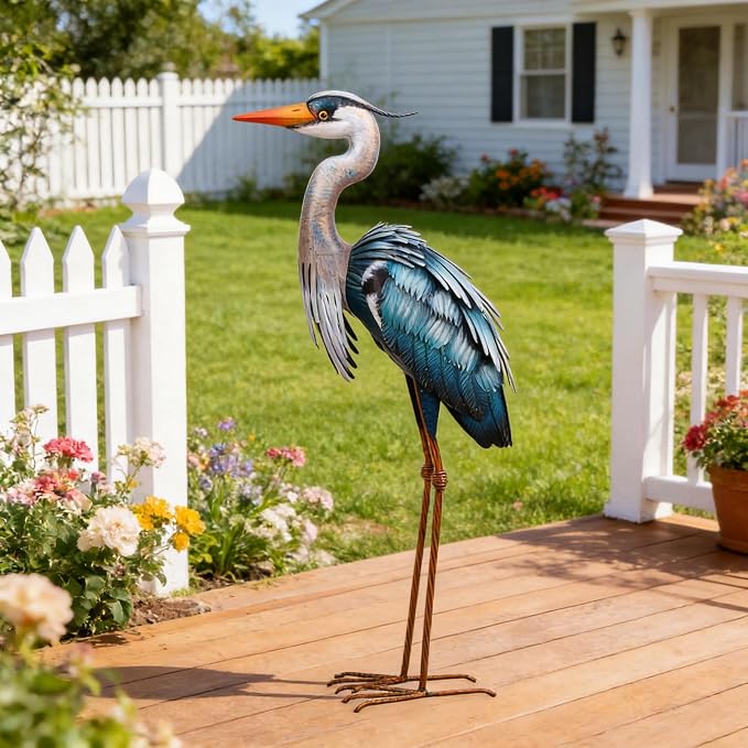 chisheen Outdoor Heron Statues Garden Decor Crane Statues Metal Yard Art Statue All Weather Resistant for Lawn Patio Porch Backyard Home Decoration Large Size