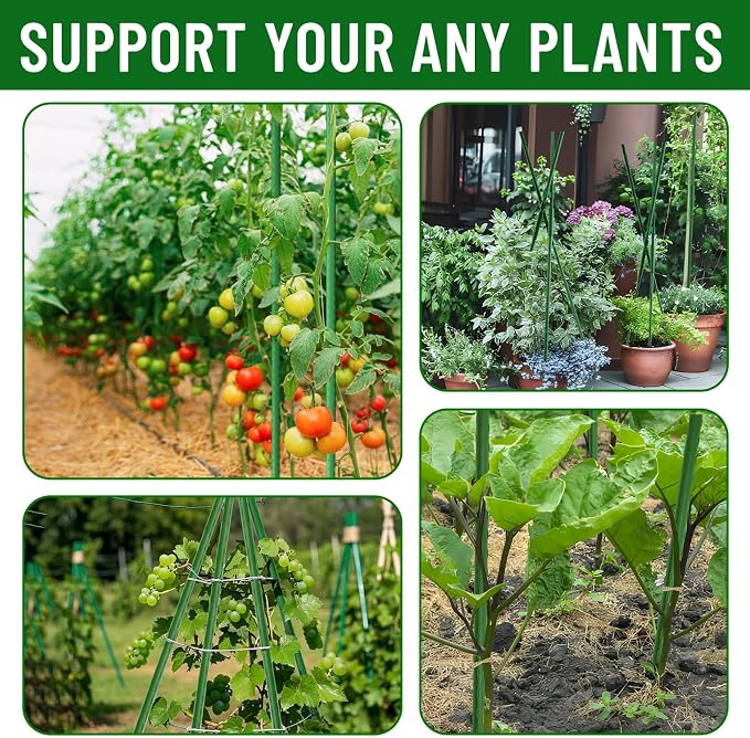 Fabulas Garden Stakes 4Ft, 28 Pack 48 Inch Plant Tomato Stakes and Supports Sturdy Plastic Coated Metal Garden Support Stick for Outdoor Indoor Climbing Plants, Beans, Vegetables, Trellis, Tree