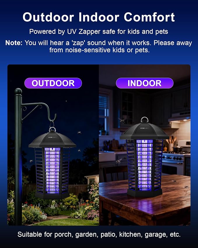 WowCatch LED Bug Zapper Outdoor, IPX4 Weatherproof, Up to 50,000 Hrs Lifespan (No Bulb Replacement) Mosquito Killer, 4200V Electric Fly Zapper for Open Patios, Backyard, Home, Camping