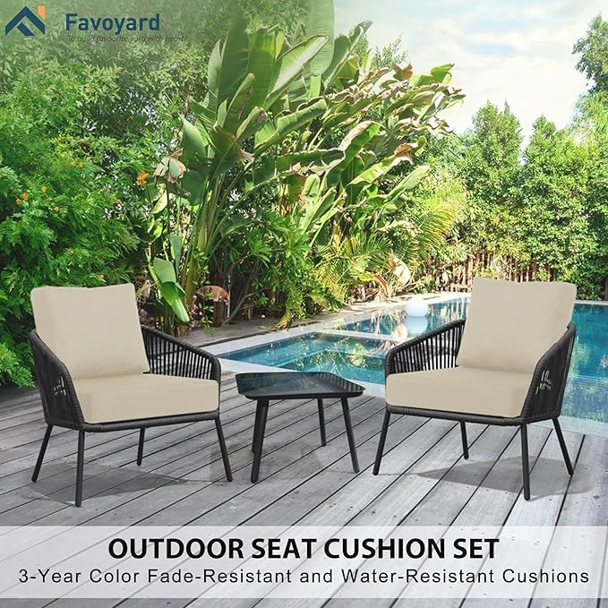 Favoyard Deep Seat Patio Cushions 24 × 24 inch Rainproof & Fadeness Furniture Cushion Set for Outdoor Chair Couch with Polyester-Linen Fabric & Removable Cover, Hidden Zipper and Adjustment Straps