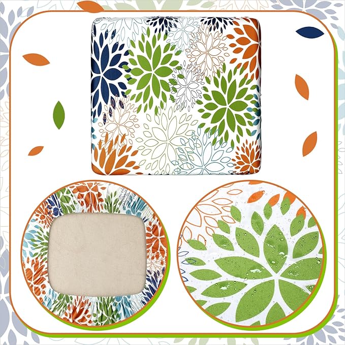 Hosuly 8 Pcs Summer Dahlia Sofa Cushion Cover for Patio Summer Floral Stretch Outdoor Sofa Seat Cushions Covers Tropical Flower Indoor Replacement Couch Slipcover Flexibility Chair Seat Cover