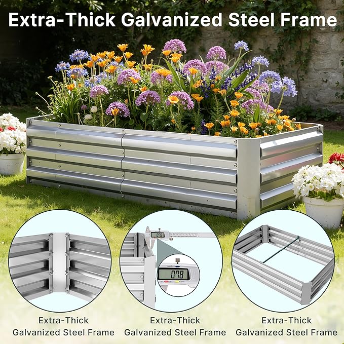 Miory Raised Garden Bed with PE Cover, 4x2.5x1 FT Galvanized Planter Box Outdoor with Mini Greenhouse, 2 Zippered Windows for Vegetables, Flowers, Includes Plant Labels & Gloves