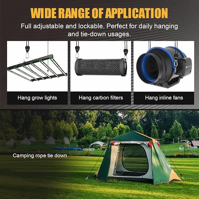 Ayaport Adjustable Rope Hanger Grow Light Hanger, 1/8 Heavy Duty Plant Pulley Rope Tightener Ratchet Tie Down for Kayak, Tarp, Tent Tie Downs, Hanging Plants, Filters, Fans