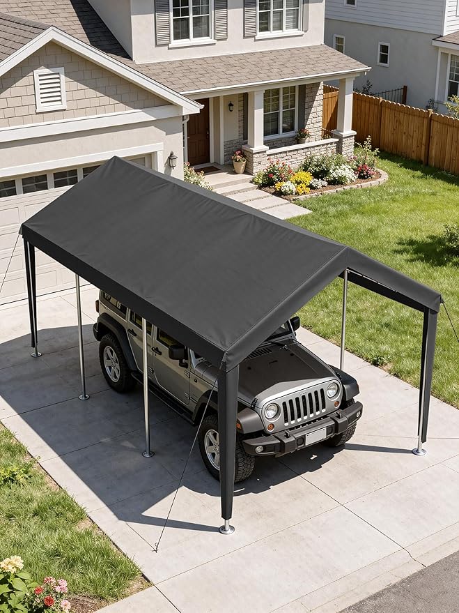 10 x 20 Ft Carport Replacement Cover, Heavy Duty Outdoor Car Tarp Canopy, Waterproof & UV Protected Tear Oxford Tarp with Ball Bungees (Frame is Not Included)